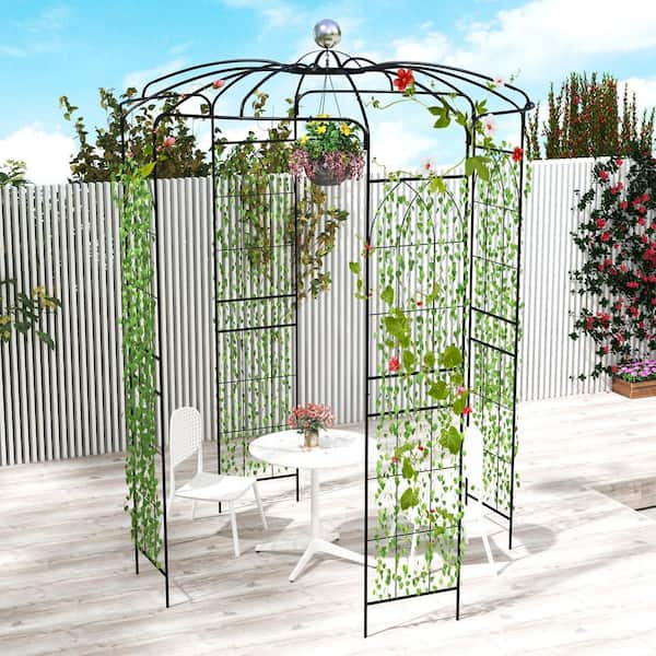 S AFSTAR Birdcage Shape Garden Arch, 9.4' H X 6.8' W Heavy-Duty Wrought Metal Arbor For Climbing Plants, Arch Arbor Trellis With Hanging