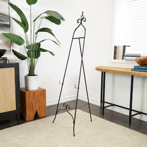 Black Metal Tall Adjustable Display Stand Floor 3 Tier Scroll Easel with Chain Support and Swirl Finial