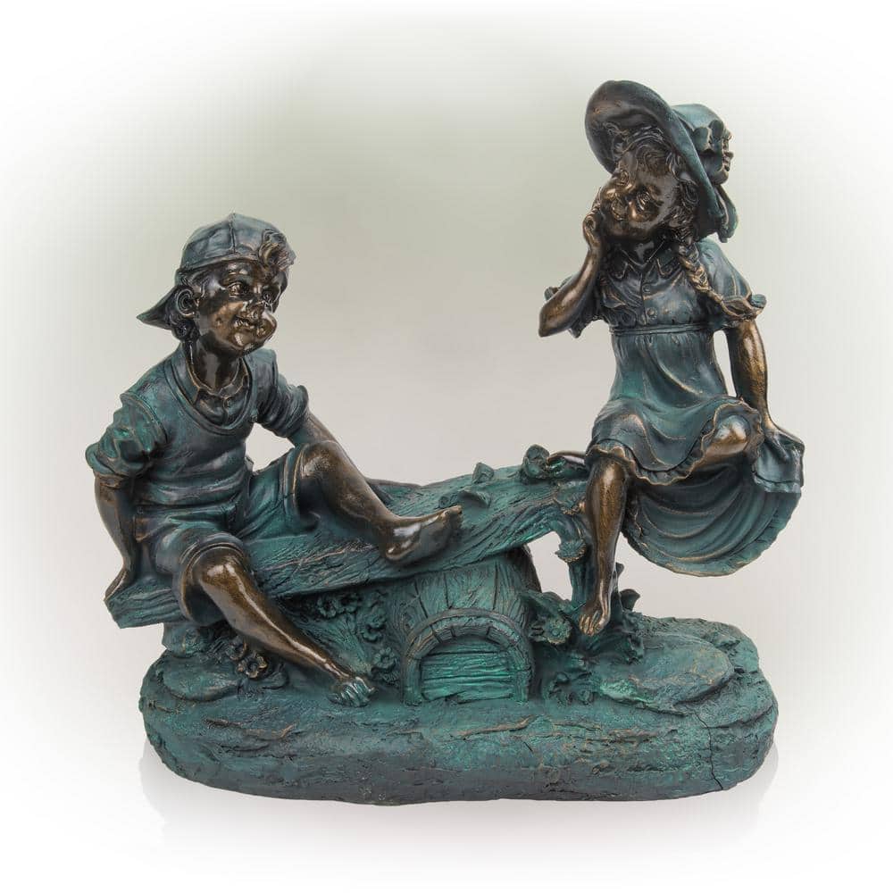 14 in. Tall Indoor/Outdoor Girl and Boy Playing on Teeter Totter Statue Yar