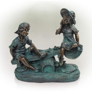 14 in. Tall Indoor/Outdoor Girl and Boy Playing on Teeter Totter Statue Yard Art Decoration