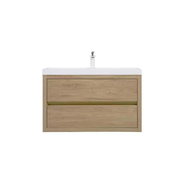Lafarre 35.43 in. W x 19.69 in. D Single Sink Floating Oak Bath Vanity with White Stone Resin Top Assembled