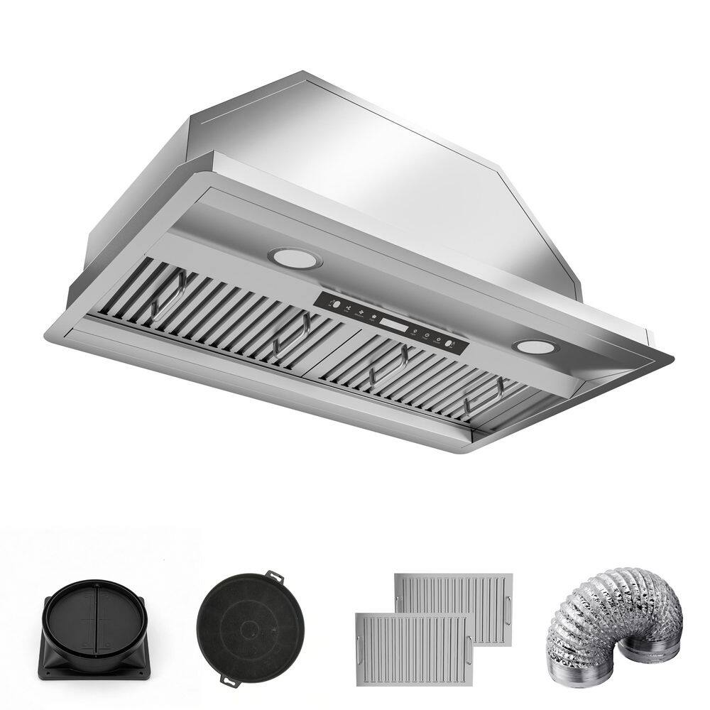 36 in. 900 CFM Convertible Insert Range Hood in Black Stainless Steel with LED, 3-Speeds, Voice/Gesture/Touch Control