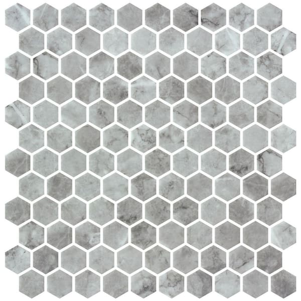 ANDOVA Vargal Keir Gray 1-in. x 1-in. Honeycomb Marble Look Glass Hexagon Wall and Floor Mosaic Tile Sample