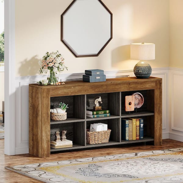 Turrella 62.9 in. Brown Rectangle Engineered Wood Console Table with Storage Shelves