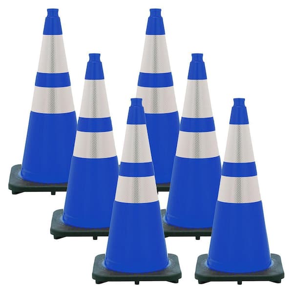 28 in. Traffic Blue Reflective Traffic Cones (6-Pack)