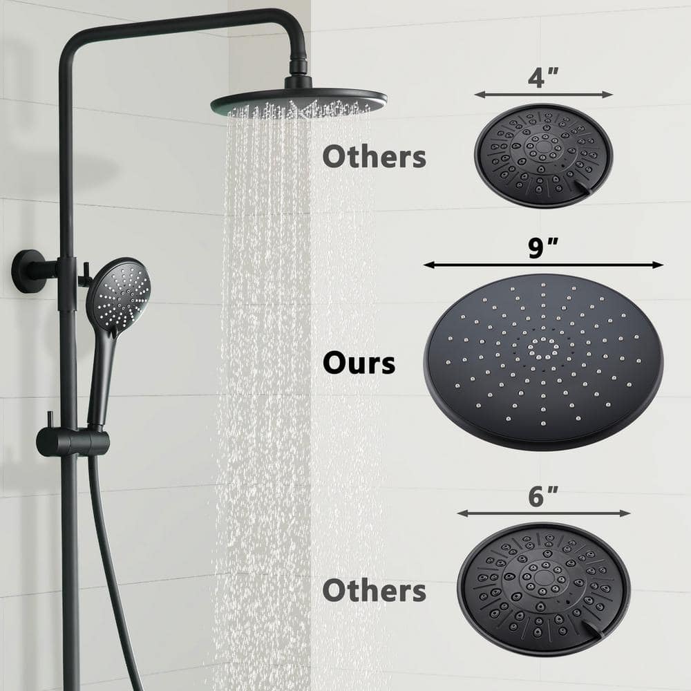 Matte Black Adjustable Height Rain Shower System with Handheld