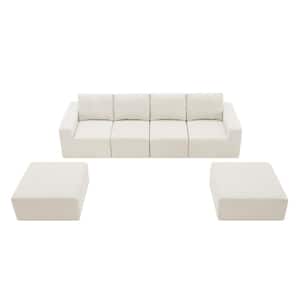 110 in. Square Arm 6-seat Chenille U-shape Convertible Sectional Sofa in Beige with 2 Ottoman, Free Combination