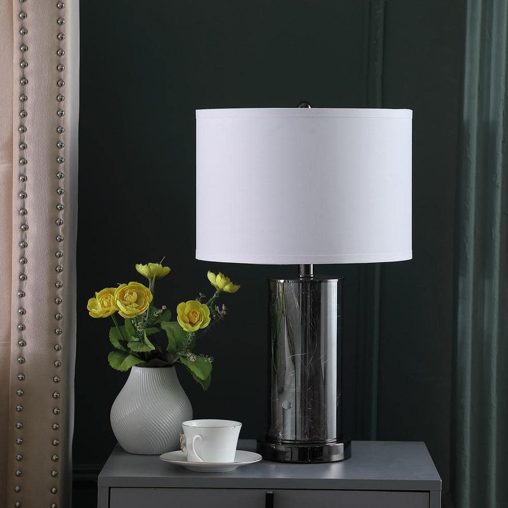 21.25" Black Chrome Cylinder Nightstand Lamp with LED Light