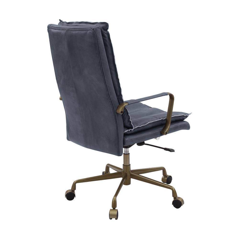 Gray Leather Executive Swivel Office Chair with Metal Accents