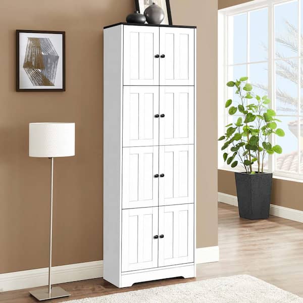 Shell-Front Design Storage Cabinet 3-Drawers 2-Doors Bathroom Organizer  White