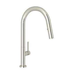 Lux Single Handle Pull Down Sprayer Kitchen Faucet with Secure Docking, Gooseneck in Polished Nickel