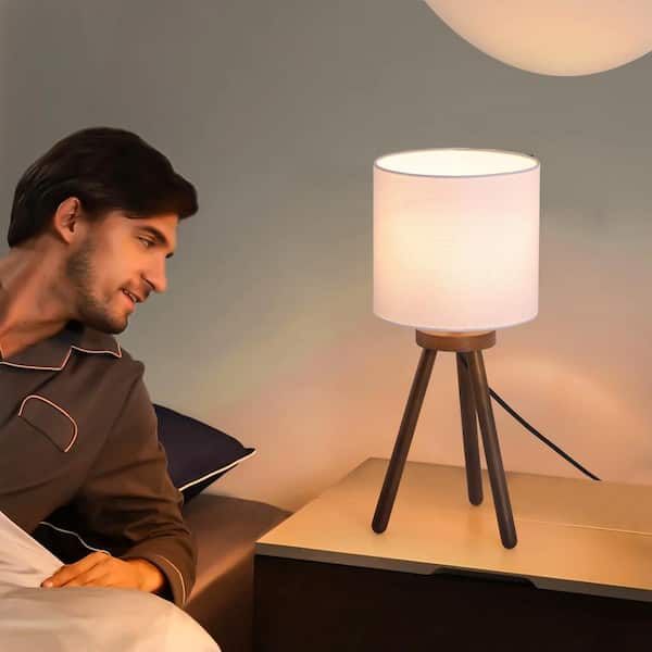 Keazile Daisy 18 in. Walnut Tripod Table Lamp with Solid Wood Legs