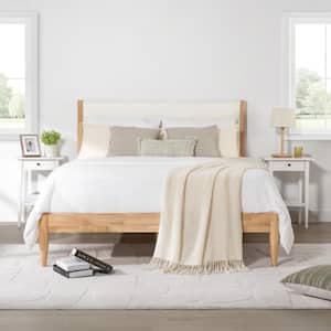 Eudora White Wood Frame Upholstered Full Platform Bed with Channel Tufting Bed Frame with Headboard