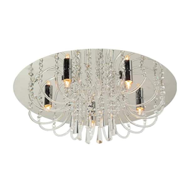 BAZZ Glam Collection 5-Light Chrome Round Ceiling Fixture with Decorative Crystal Beads