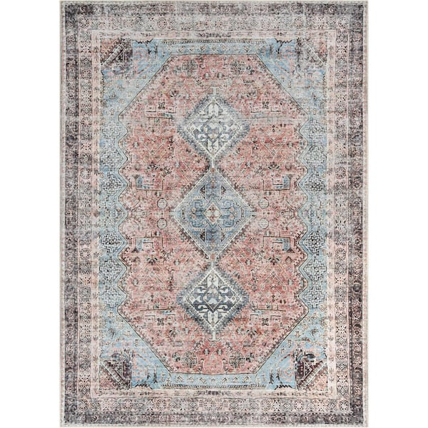 Lotus Menda Light Blue 3 ft. 11 in. x 5 ft. 3 in. Vintage Bohemian Medallion Area Rug