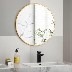 28 in. W x 28 in. H Small Round Steel Framed Classic Wall Bathroom Vanity Mirror in Gold