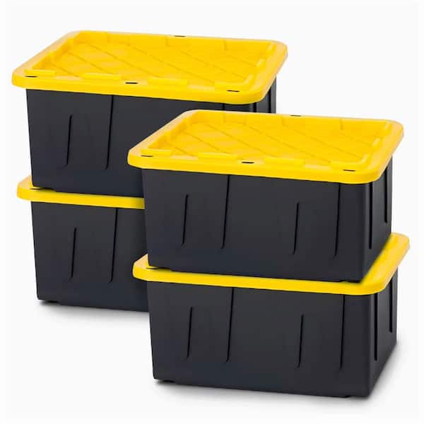 15 Gallon Durabilt Storage Container with Snap Lid, Black/Yellow (4 Pack)
