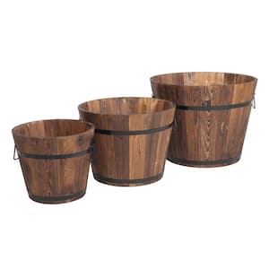18 in. Dia Brown Wood Outdoor Reinforced and Anticorrosive Pot Set (3-Pack in Different Sizes)