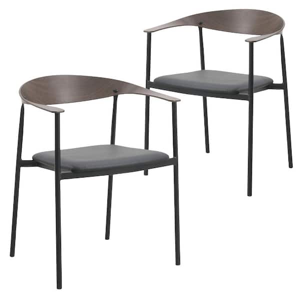 Kora Dining Chair Upholstered in Leather with Stainless Steel Frame and Legs Set of 2 in Brown/Black