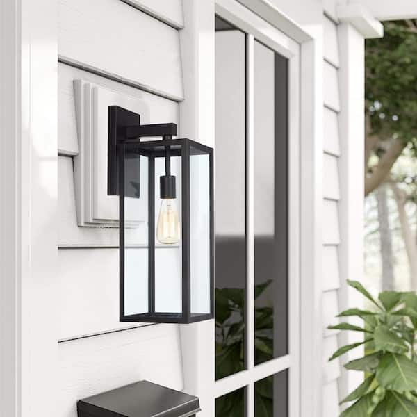 1-Light outdoor wall light with black finish and clear glass shade, 1*E26