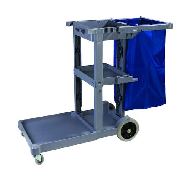 Carlisle Short Platform Gray Polyethylene Janitors Cart with 5th Wheel