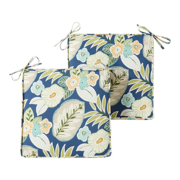 Greendale Home Fashions 18 in. x 18 in. Marlow Blue Floral Square Outdoor Seat Cushion (2-Pack)