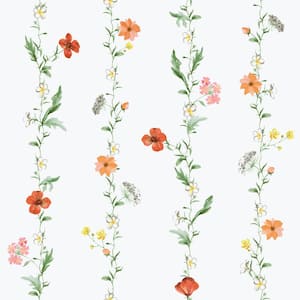 Spring Blossom Collection Vertical Floral Garden Multi-Colored Matte Finish Non-Pasted Non-Woven Paper Wallpaper Roll