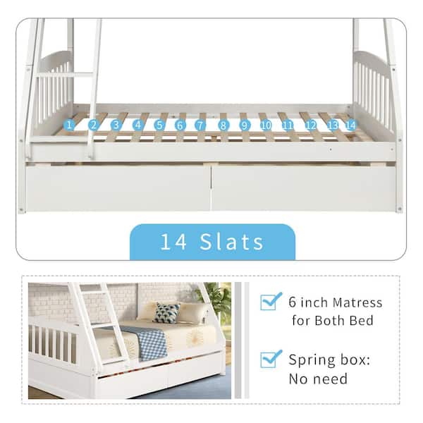 White Solid Wood Twin Over Full Bunk Bed with 2-Storage Drawers
