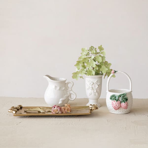 32 fl. oz. White Stoneware Pitcher with Bow-Shaped Handle