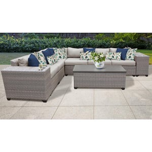 Florence 9-Piece Wicker Outdoor Sectional Seating Group with Beige Cushions