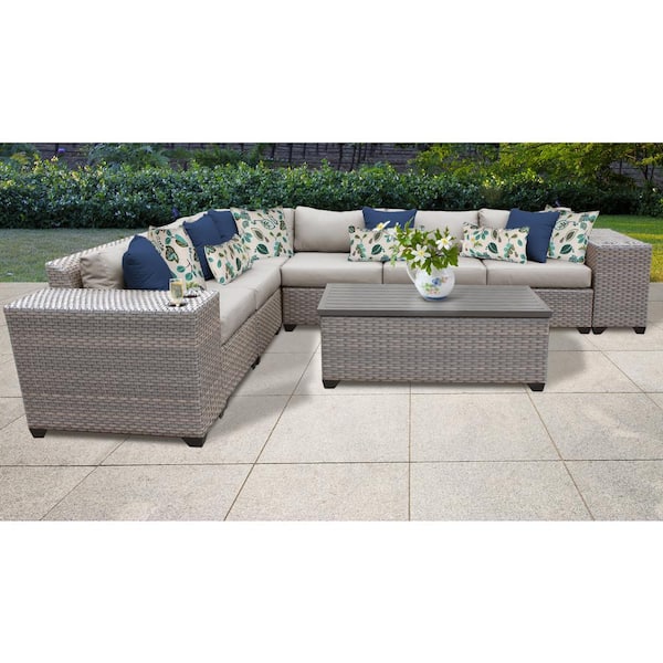 TK CLASSICS Florence 9-Piece Wicker Outdoor Sectional Seating Group with Beige Cushions