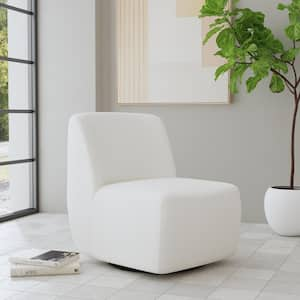 Nico White Boucle Fabric Swivel Accent Chair