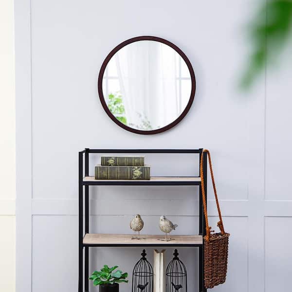 Blisstyle Brown 19.75 in W x 19.75 in. H Farmhose Round Wood Framed Mirror Wall Mirror Wall Decor Mirror