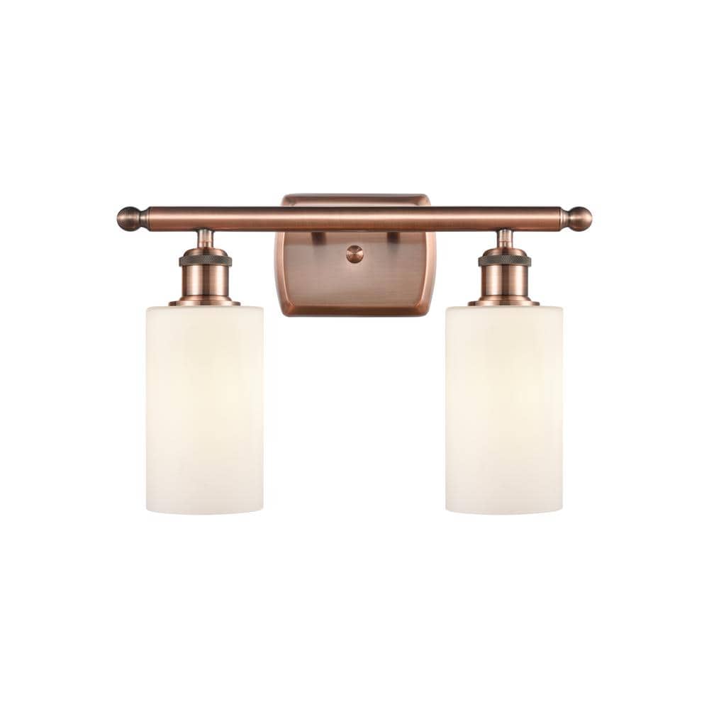 Clymer 16 in. 2-Light Antique Copper Vanity Light with Matte White Glass Shade price history on PriceWatchPro