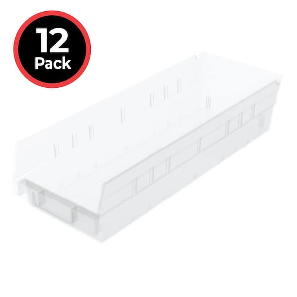 30138 Plastic Storage Shelf Bins, 18 in. D x 6 1/2 in. W x 5 in. H, Clear, 12-pack