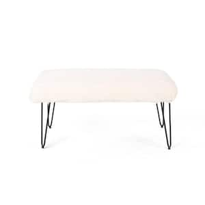 Binniker White and Black Faux Fur Upholstered Bench