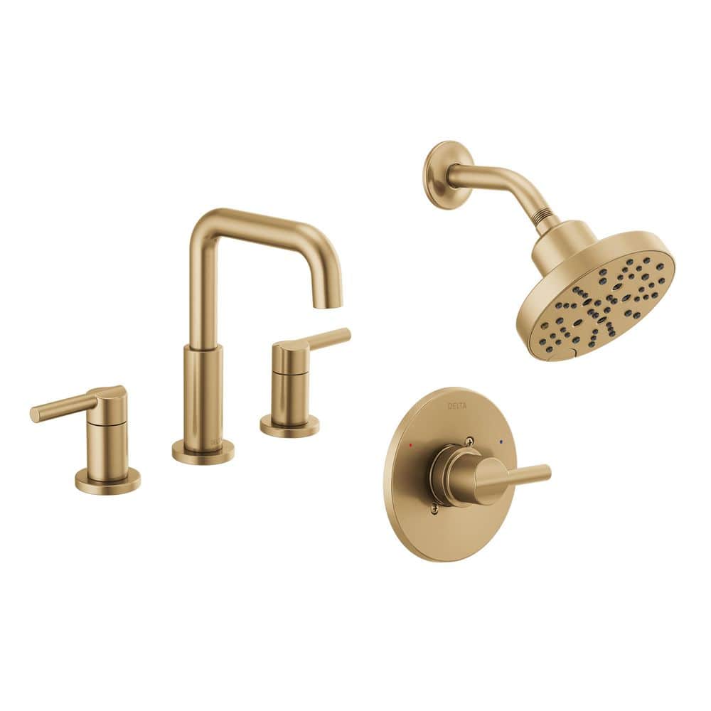 Nicoli Gold 5-Spray Shower Faucet with 8 in. Widespread Double Handle Bathroom Faucet in Champagne Bronze price history on PriceWatchPro