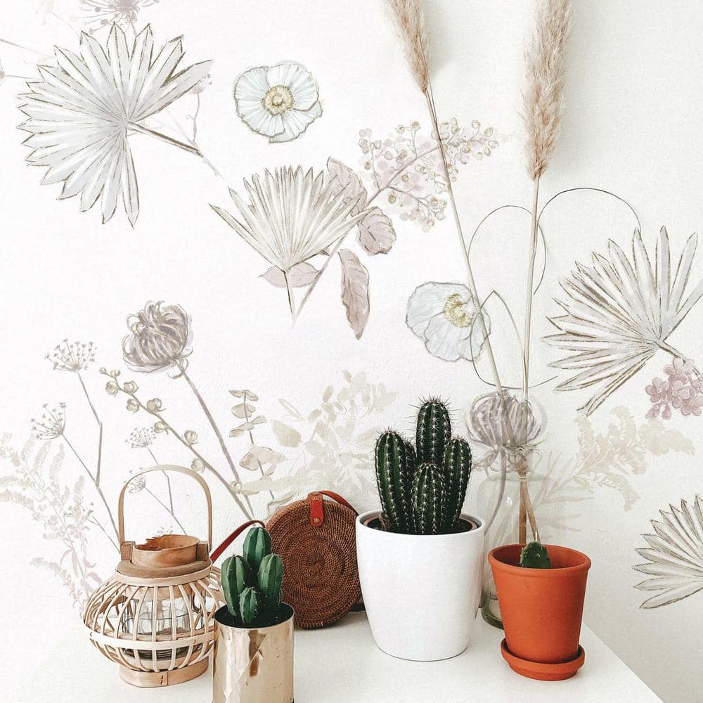 Taupe and Soft Gray Palm Leaf Floral Peel and Stick Wall Decals
