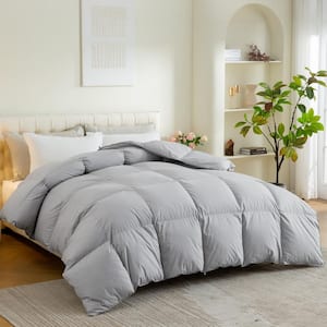 Gray All Season Feather Down Comforter King 100% Cotton Cover with Corner Tabs