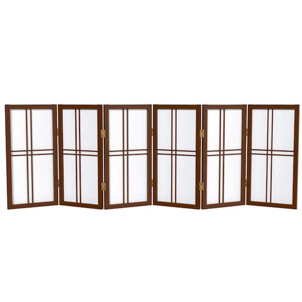 2 ft. Short Desktop Double Cross Shoji Screen - Walnut - 6 Panels