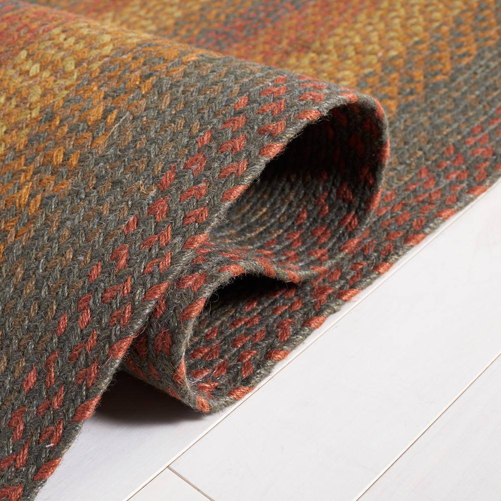 Handwoven Green and Rust Braided Square Area Rug