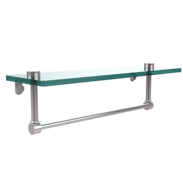 Allied Brass 16 in. L x 5 in. H x 5 in. W Clear Glass Vanity Bathroom Shelf with Towel Bar in Polished Chrome