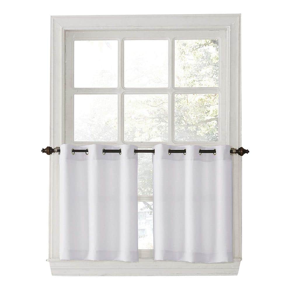 White Semi-Sheer Polyester Kitchen Tier Curtains, 56" x 24"