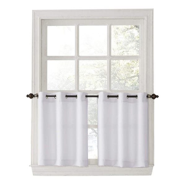 No 918 Montego Grommet Textured Kitchen Curtain Cafe Tier Pair 56" x 24" White 