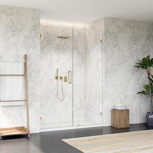 Roisin 52 in. W x 74 in. H Frameless Pivot Hinged Shower Door in Brushed Gold Finish with Clear Glass