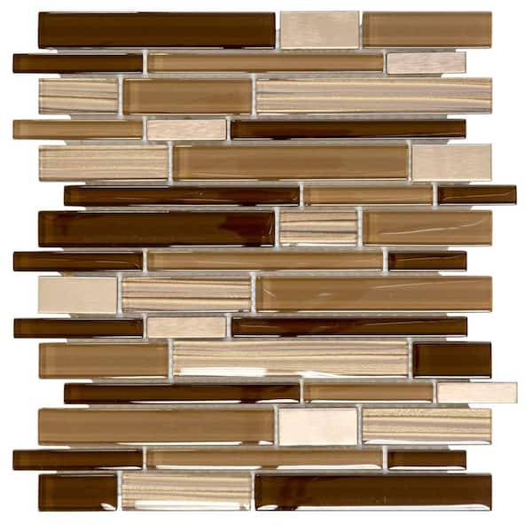 Jeffrey Court Gold Drop Brown 10.75 in. x 11.75 in. Interlocking Gloss Glass and Matte Metal Mosaic Tile (8.77 sq. ft./Case)