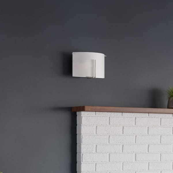 Modern Glass Sconce 12 in. 2-Light Brushed Nickel Wall Sconce with Etched Glass Shade