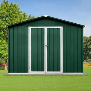 8 ft. x 6 ft. Outdoor Metal Storage Tool Shed with 48 sq. ft. Coverage, 2 Lockable Doors, Green + White