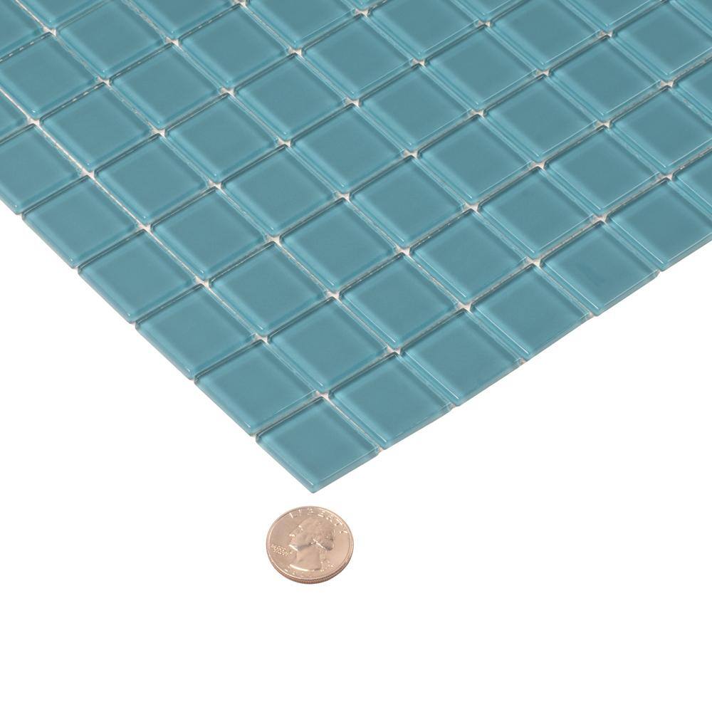 Sea Blue 1x1 Polished Glass Mosaic Tile Sheet