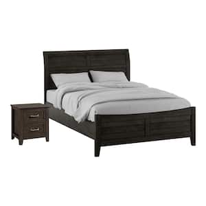 Boardman 2-Piece Walnut Wood Queen Bedroom Set, Bed and Nightstand